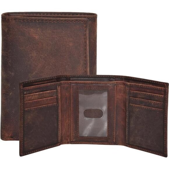Real Leather Trifold Wallet for Men Brown6